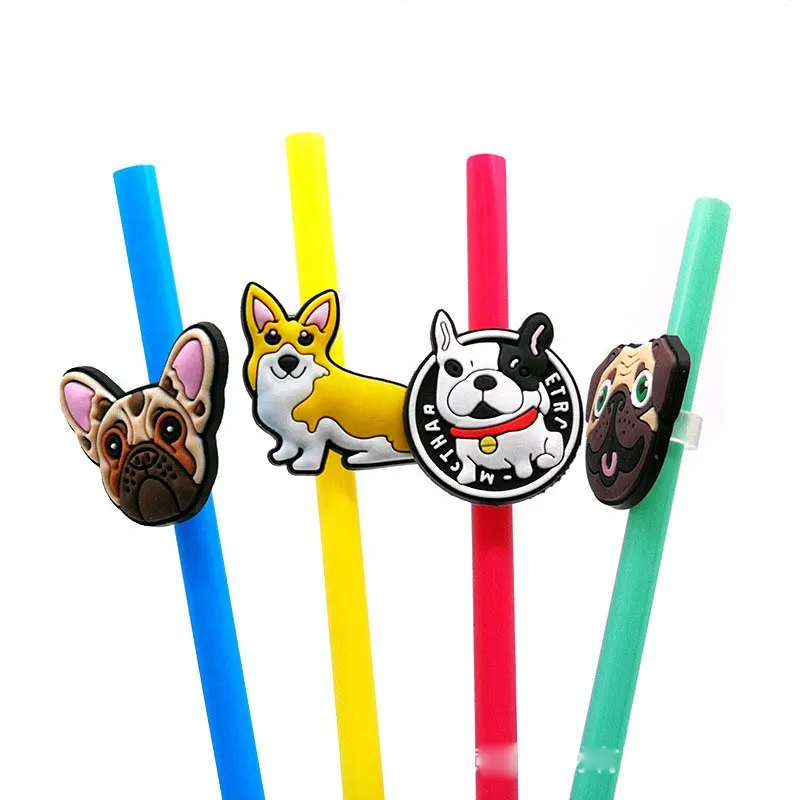 Simpatici animali dei cartoni animati Topper di paglia di Silicone suggerimenti in Silicone di paglia riutilizzabili Pet Dog Elephant Pvc Straw Topper