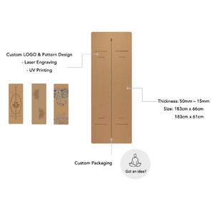 Sustainably Harvested Cork Natrual Rubber Non slip <strong>Yoga</strong> Mat 5mm Custom Logo Printing Pattern Alignment Mat for Sweaty <strong>Yoga</strong> 183cm - Product Image 3