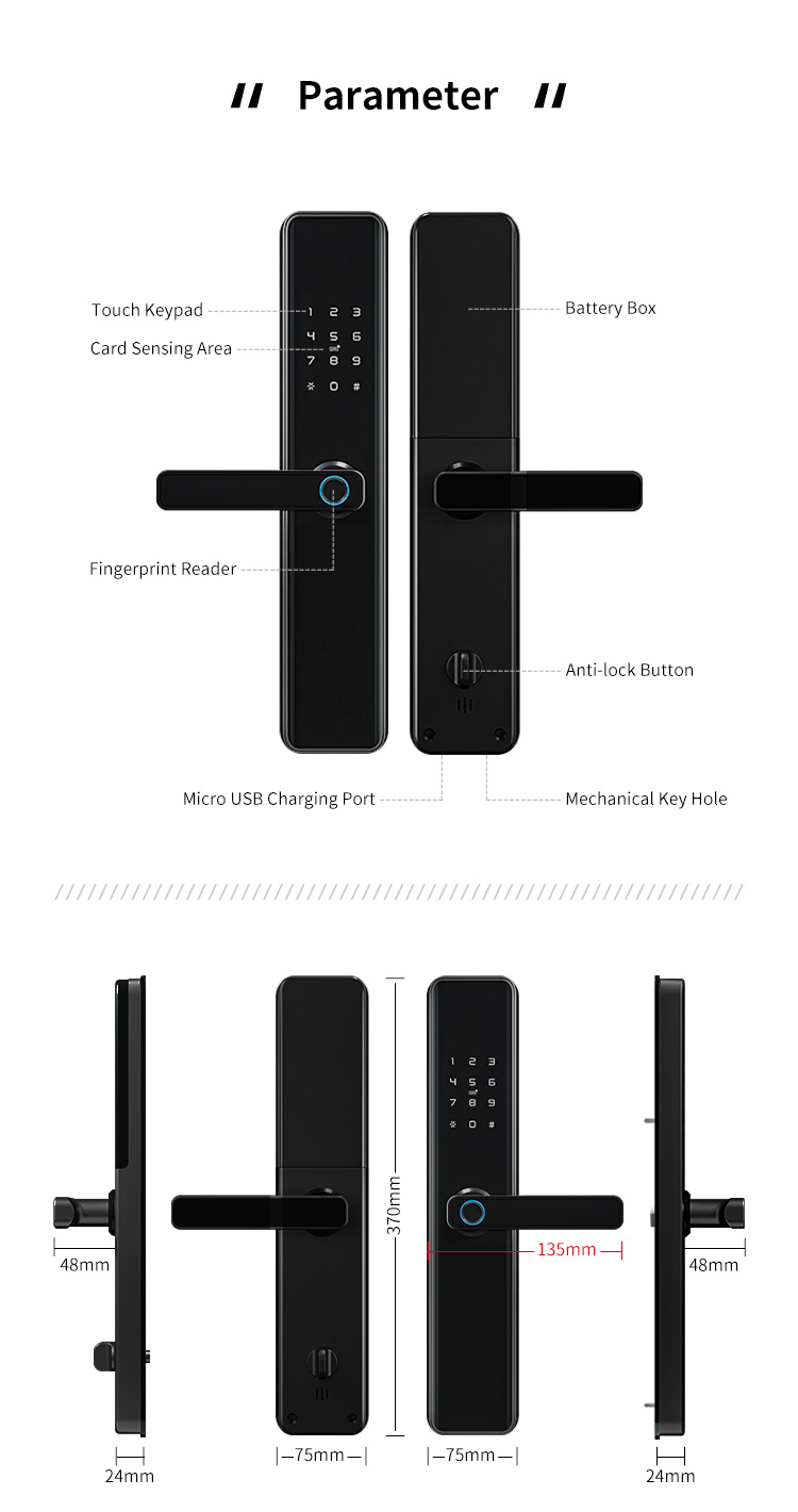Economic Keyless Handle Fingerprint Door Lock with Wifi Tuya APP