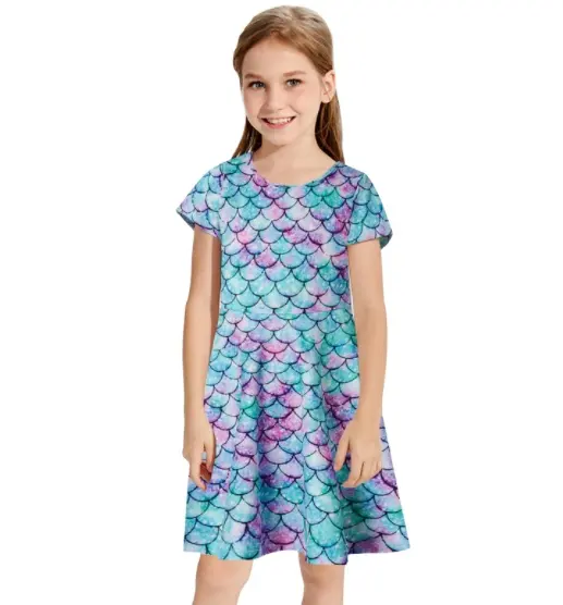 Personalizable sirena cuento de hadas niñas pequeñas Twirly Skater vestido para la escuela fiesta verano A-Line bolsillo princesa vestidos para niños