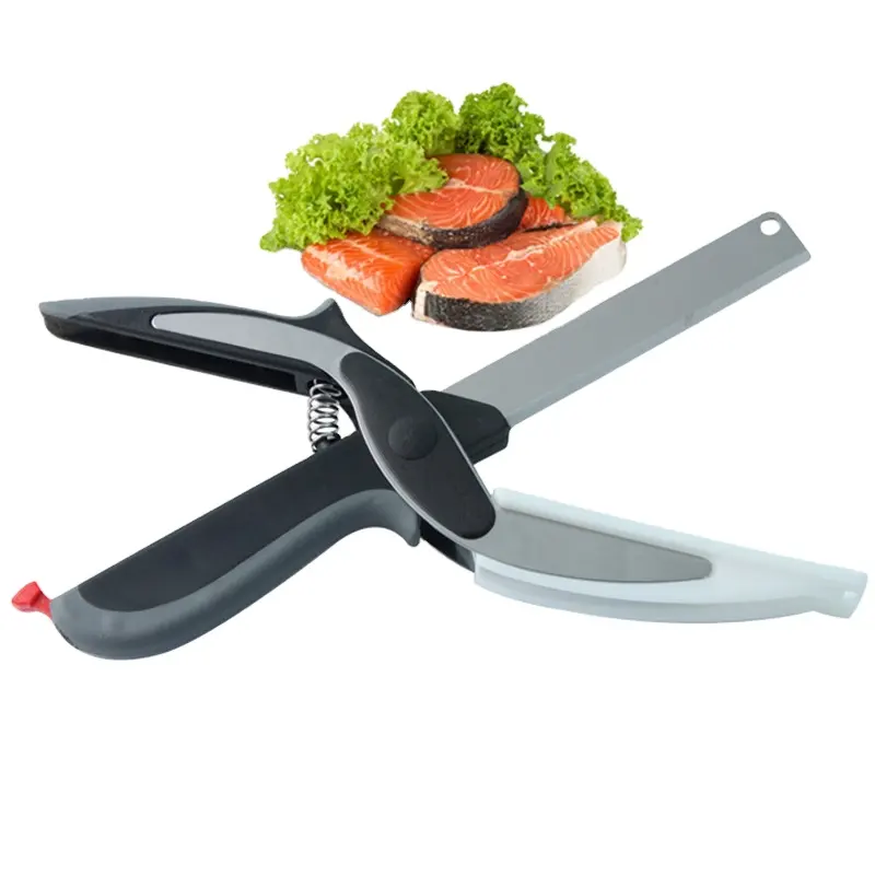 Cortador de alimentos inteligente 2 en 1, cuchillo inteligente de acero inoxidable con tabla de cortar integrada para picar frutas, verduras, carne