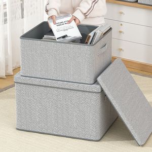 带盖装饰可折叠无纺布容器Japandi风格功能设计的大型储物盒 - Product Image 4