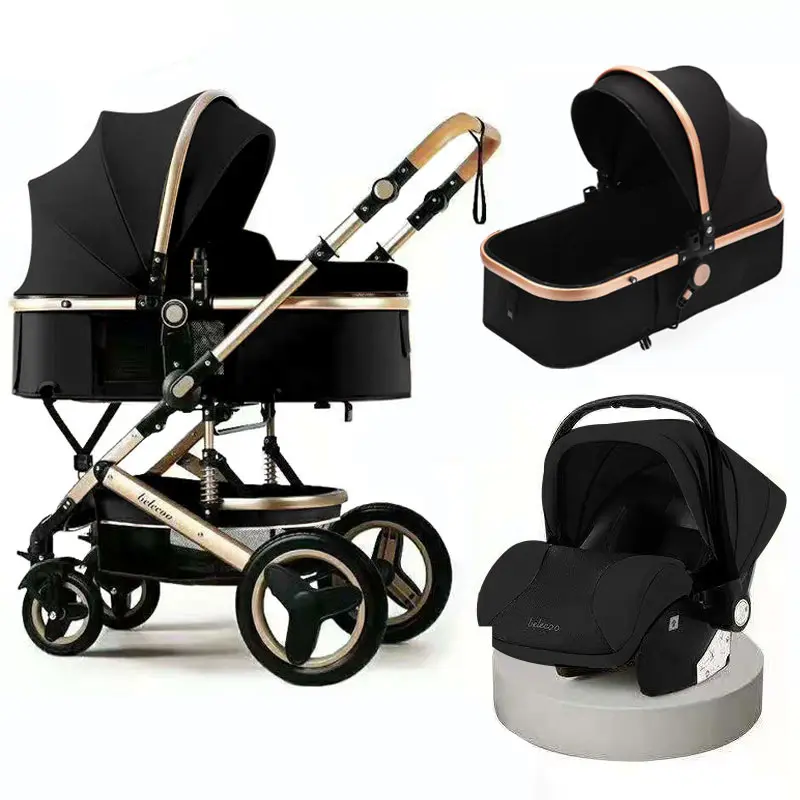 Système de voyage pliable de luxe 3-en-1 Bassinet de jogging pleine grandeur Poussettes légères de qualité supérieure Transporteurs de sièges d'auto Landau