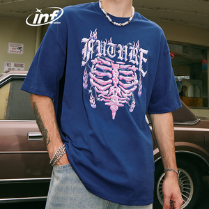 INFLATION-Camiseta con estampado de calavera Y2K para hombre, camisa de gran tamaño con estampado gráfico de fabricante de ropa, personalizada, de algodón Premium, 210gsm