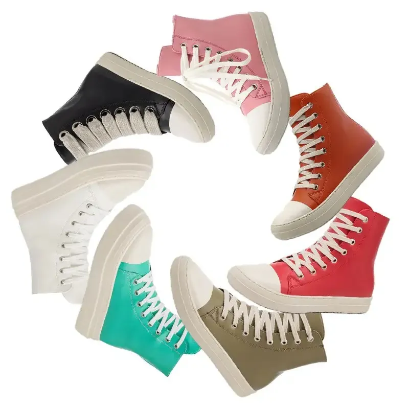 Zapatillas de plataforma de varios colores, botines de lujo, rosa, naranja, gris, verde, rojo, blanco, negro, zapatos de mujer, Zapatillas altas de cuero