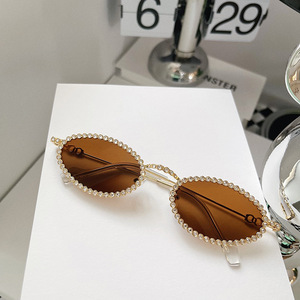 DOISYER yeni elmas dolu küçük eliptik çerçeve güneş gözlüğü moda kadınlar lady set burgu güneş gözlüğü