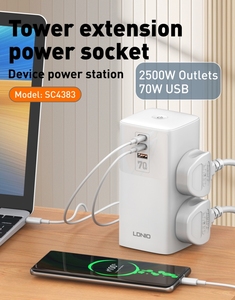 LDNIO SC4383 kule uzatma kurşun 4 yollu 10A 3 USB portları uzatma kablosu çok fiş uzatma soket dalgalanma koruması güç şeridi - Product Image 3