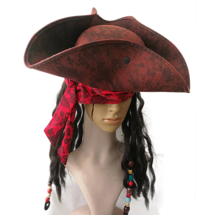 MH-2325 degli uomini Pirata Dei Caraibi Cappello con Dreadlocks Trecce Del Partito Del Costume Accessorio Jack Sparrow Cappello
