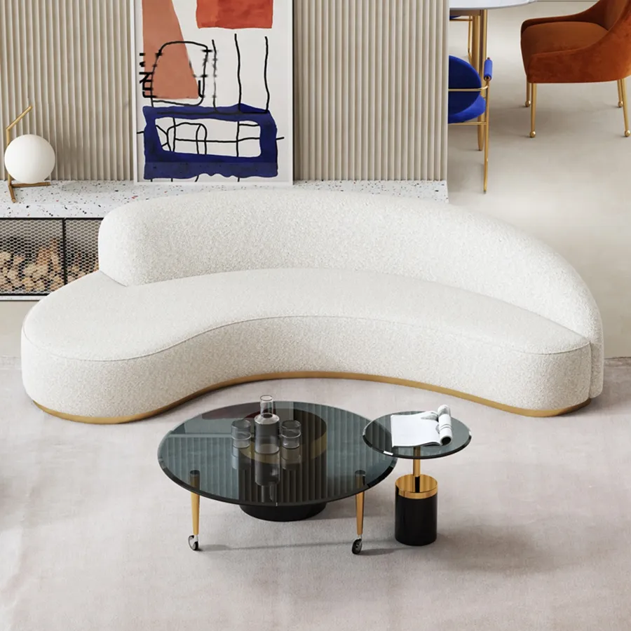 Mobilier de luxe contemporain Villa Chaise de salon canapé lit Base en métal doré dossier Arc Design salon canapé ensemble meubles