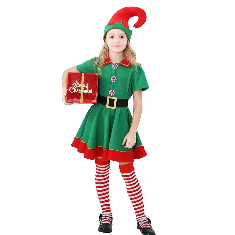 2023 Venta caliente Navidad padre-hijo Bola de maquillaje Cosplay ropa para niños disfraz de elfo de Navidad