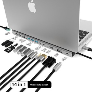 14-in-1 <strong>Type</strong>-C Docking Station Gigabit Expansion Dock 4K USB 3.0/RJ45 Hub Card Reader Data SD TF for <strong>Computers</strong> Aluminium Alloy - Product Image 6