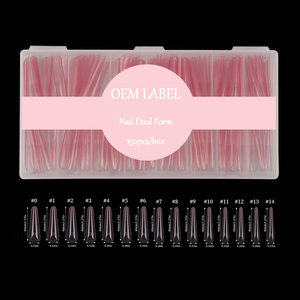 BQAN Sample OEM LOGO Soft Gel Long Almond/Square Full Cover French Guide Line Poly Gel Acrylic C Curve Pink Nail Dual Form <strong>Tips</strong> - Product Image 3