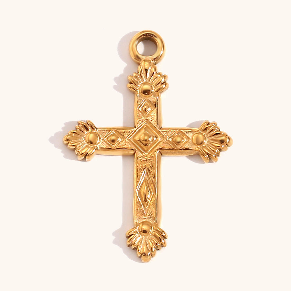Geometric straw cross pendant-gold