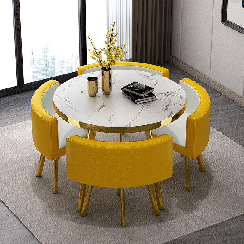Amarillo y blanco 1 mesa 4 sillas + cuero amarillo y blanco