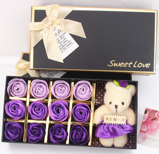 2 flowers plus bear purple three colors