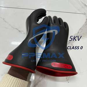 कक्षा 0 लेटेक्स रबर लुढ़का हुआ काला 11 इंच विद्युत इन्सुलेट डायइलेक्ट्रिक दस्ताने - Product Image 1