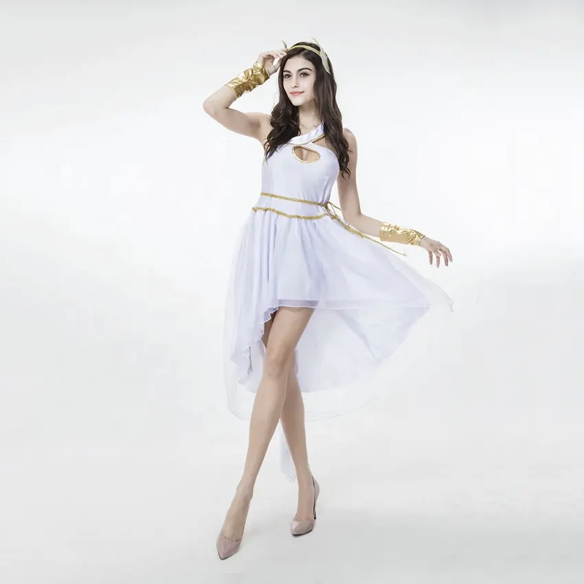 Fantasia de deusa grega para adulto, cor branca, halloween, vestido