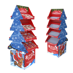 Banco di mostra su ordinazione del pavimento della carta del cartone del cartone dello scaffale di esposizione di natale della drogheria degli scaffali autoportanti di <span class=keywords><strong>POP</strong></span> del supermercato