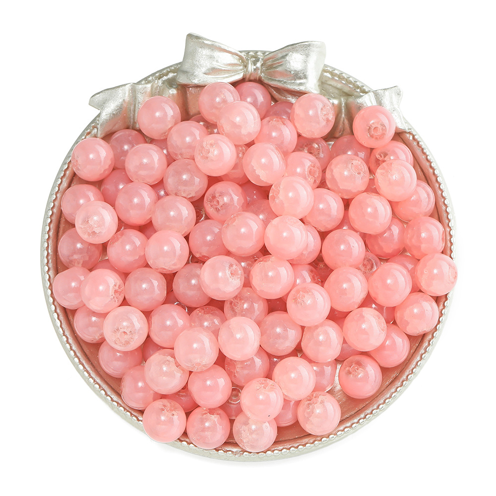 ลูกปัดลายดอกไม้สีขาวไข่ - สีแดงแตงโม
