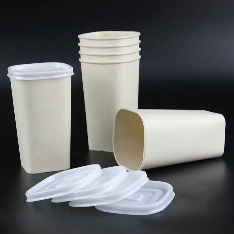 Tek kullanımlık biyobozunur şeker kamışı kahve dikdörtgen kare dikdörtgen kağıt kahve bardağı