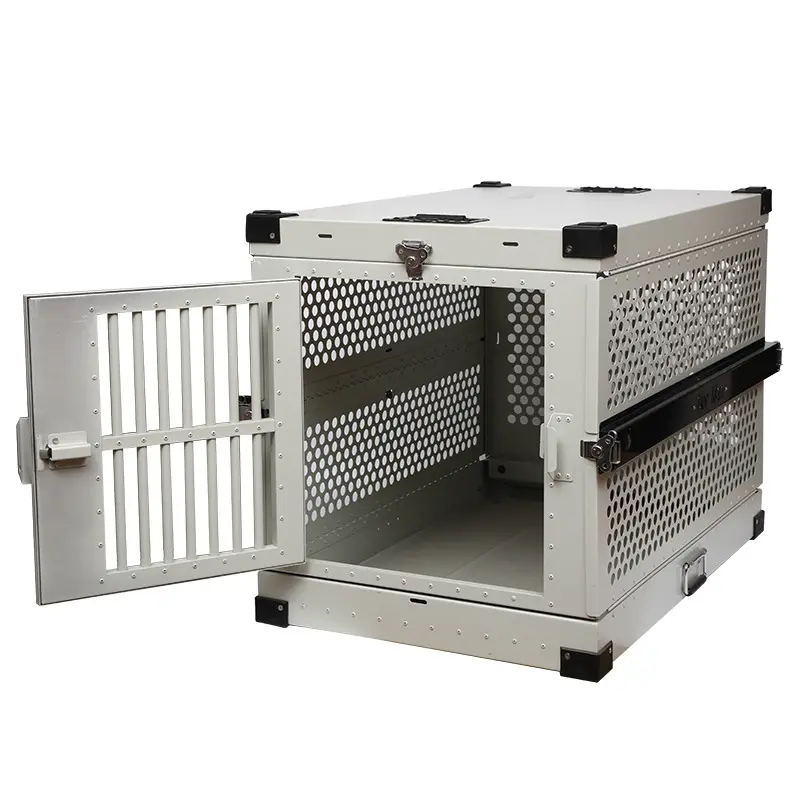 Heavy duty canil de alumínio dobrável para cão transporte dobrável cão gaiolas aviação caixas 38"