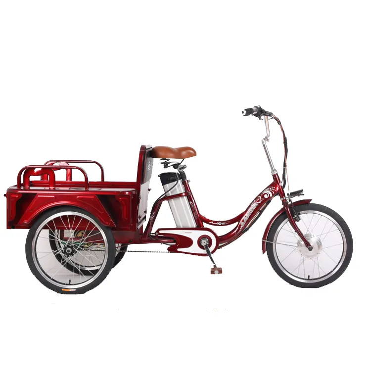 J China billige rote elektrische Dreiräder mit Rückens tütze Lieferung elektrische Fracht Rikscha Dreirad