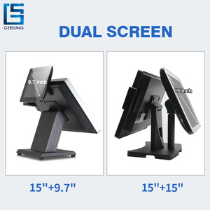 Terminales de sistema POS OEM de 15,6 pulgadas, pantalla táctil doble, software de venta al por menor, gana máquina POS, caja registradora