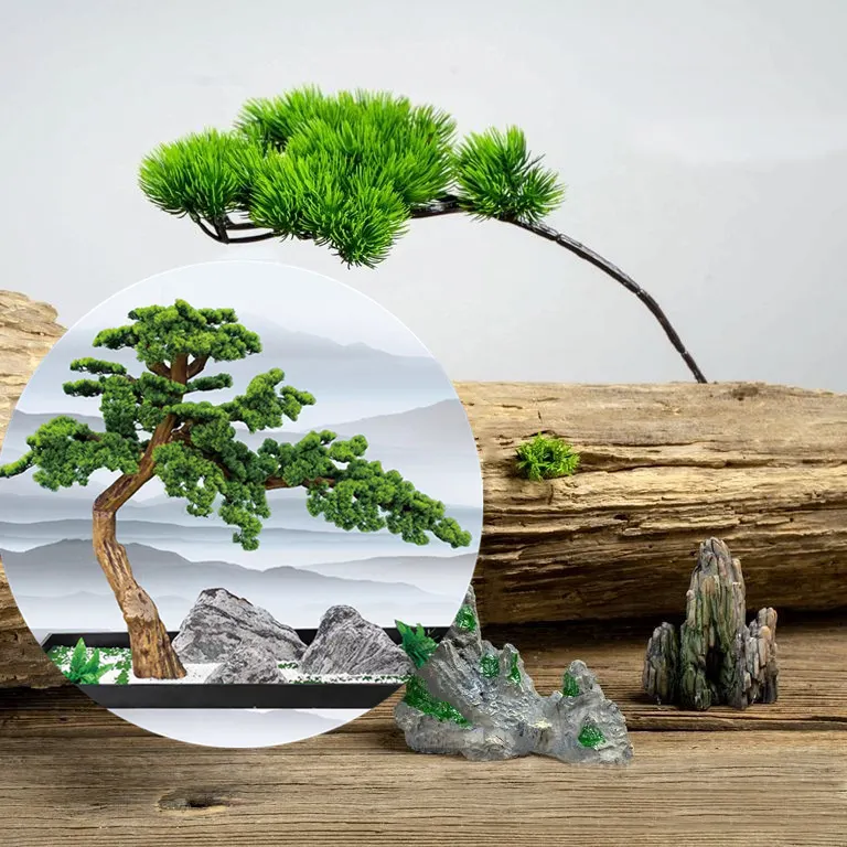 Vente en gros de plantes artificielles en plastique branche de pin vert décor de jardin d'hôtel fausse branche de bonsaï artificielle