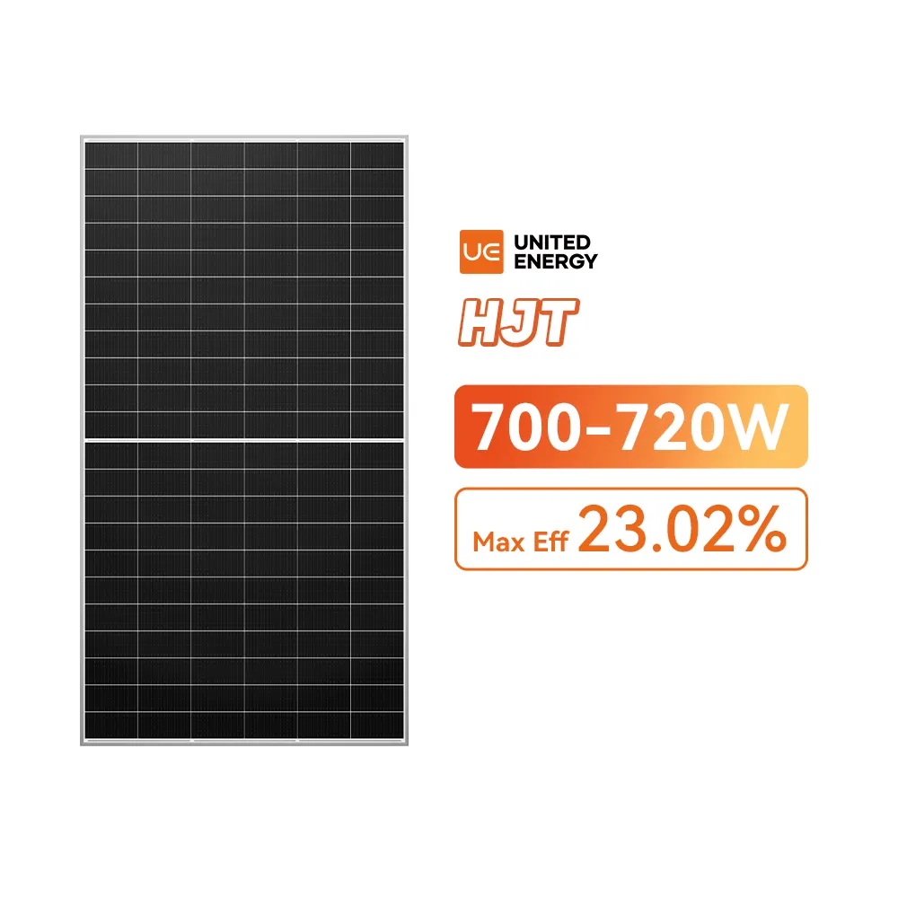 แผงเซลล์แสงอาทิตย์ราคาโรงงาน Ue Hjt N-Type Bifacial 700W 720W โมดูลแสงอาทิตย์ประสิทธิภาพสูง
