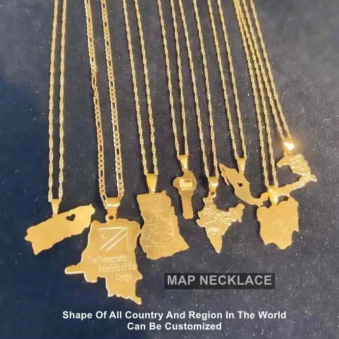 Collar de oro de 18 quilates con mapa del país para hombre y mujer, Gargantilla con colgante de mapa del país de Tailandia