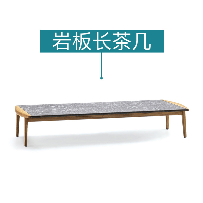 Mesa de centro larga con placa de roca - teca