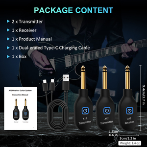 Juego de accesorios de guitarra inalámbrica UHF 1 + 2, accesorios para instrumentos musicales, transmisor recargable incorporado, receptor, bajo de Metal - Product Image 5