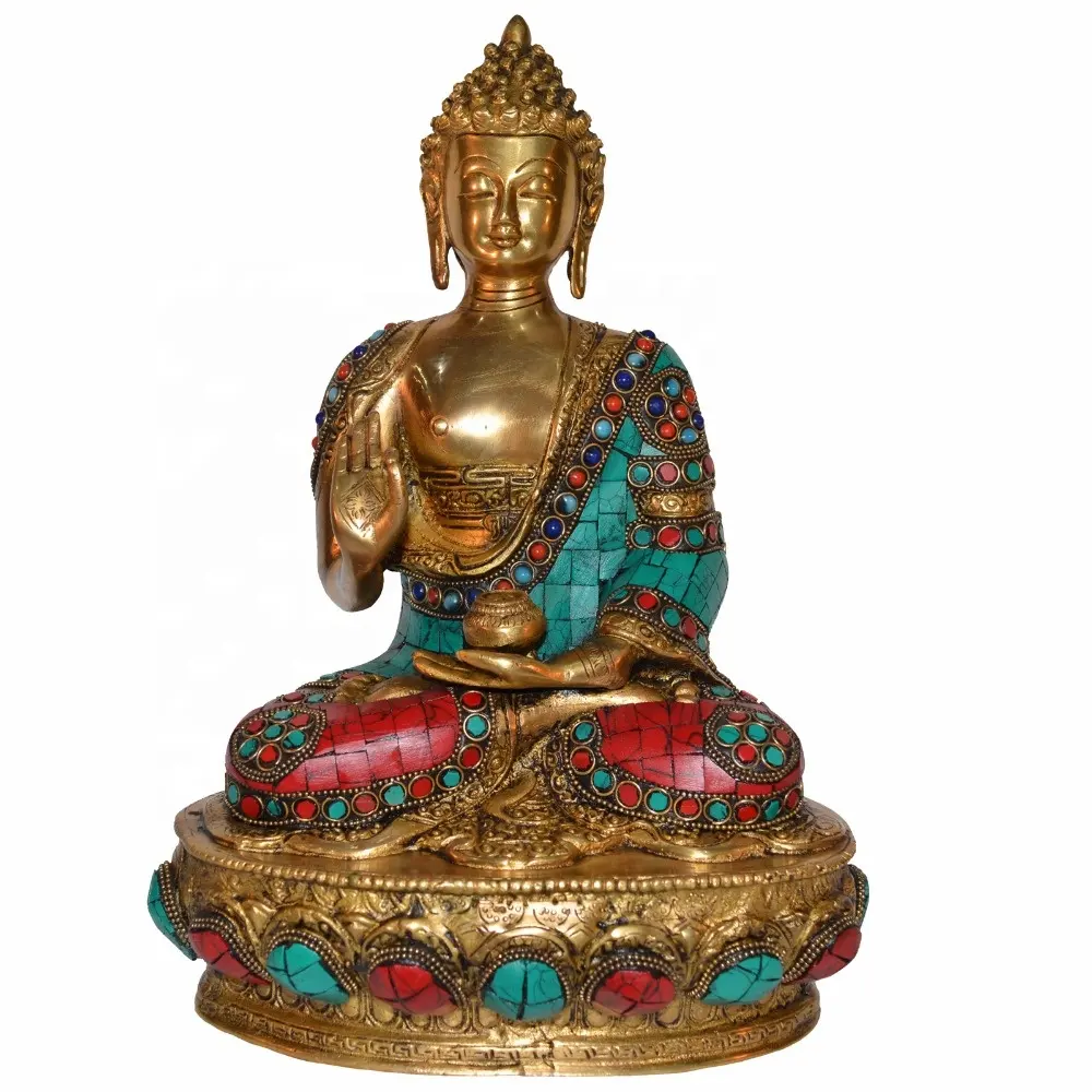 Buda sentado en el Señor de latón con piedra, decoración artística, regalo, con piedra, trabajo, Metal, hecho a mano