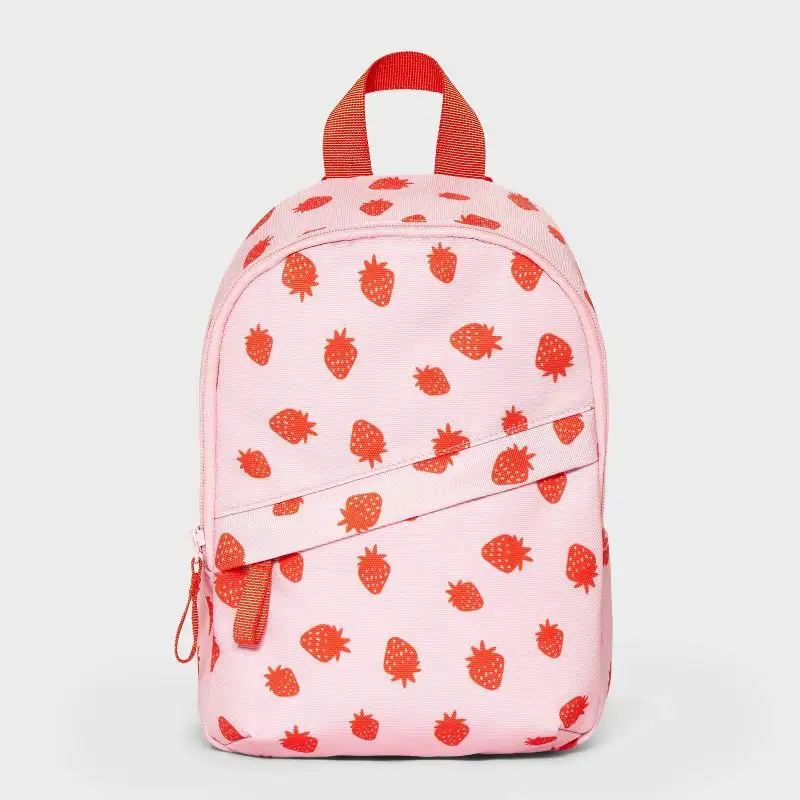 Waterproof Trendy Mini Backpack Cute Ladies Book Bag Custom Strawberry Cartoon School Bag
