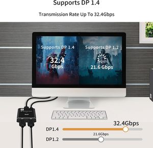 Interruptor DisplayPort bidireccional 2 en 1 salida/1 en 2 salida 8K30Hz 4K120Hz Displayport Switcher DP Switch para PC Monitor Laptop