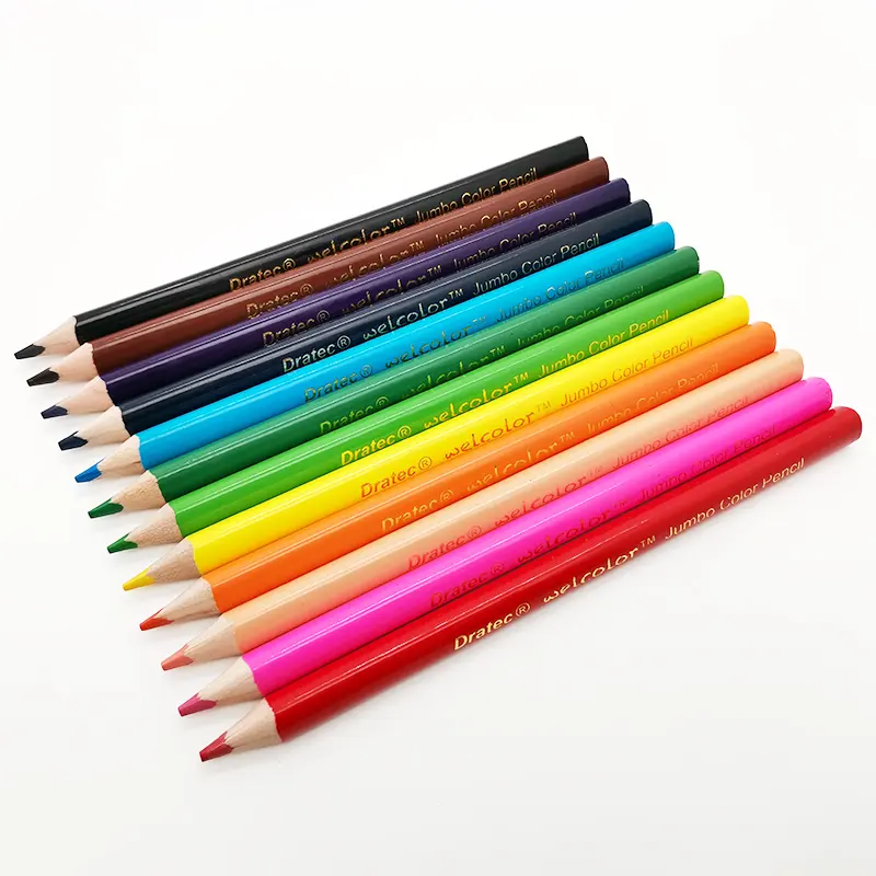 Juego de lápices de color de madera con forma triangular de tamaño jumbo, juego de lápices de dibujo de 12 piezas para niños en caja de papel