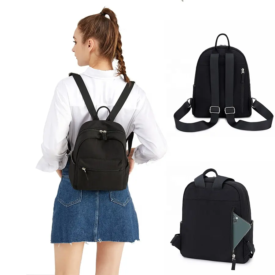 Benutzer definierte Mini-Rucksack Tasche für Frauen Mode lässig kleinen Rucksack Damen schwarz Nylon Rucksäcke personal isierte Taschen