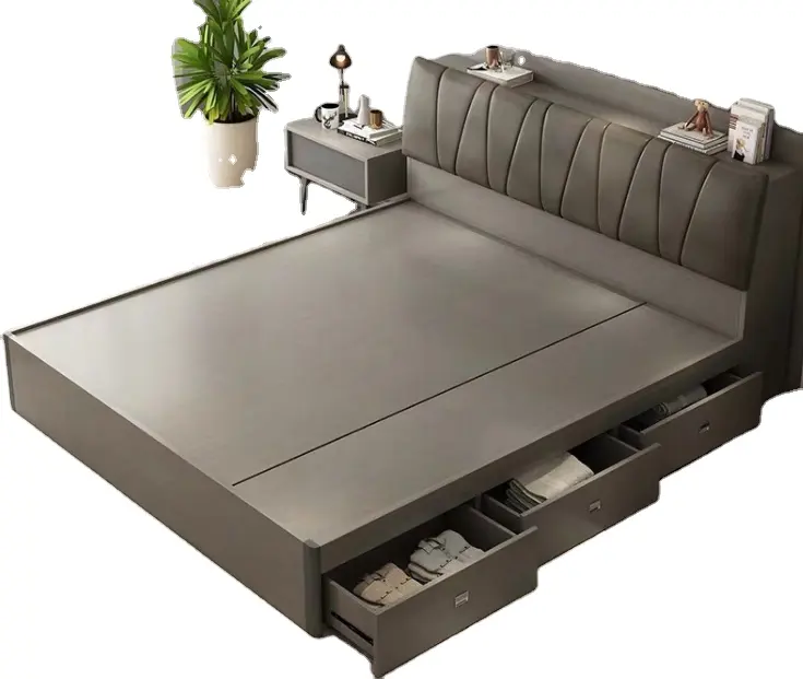 Modern ahşap gri meşe ev minder ile yatak odası takımı mobilya oturma odası dolap yatak