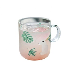 Mr.Mug &amp; Ms.Cup Glass Mug with Handle Clear Cute <strong>Coffee</strong> Cups Printed Mugs - Product Image 1