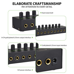 Amplificador de auriculares estéreo de 8 canales Amplificador de auriculares de audio con adaptador de corriente DC 12V 6,35mm Interfaz de entrada/salida