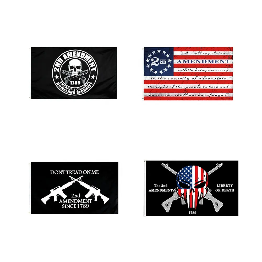 Pronto para enviar 100% Poliéster 3x5ft Stock American's Orignal Homeland Security Skull 1789 Gun 2ª Emenda Bandeira