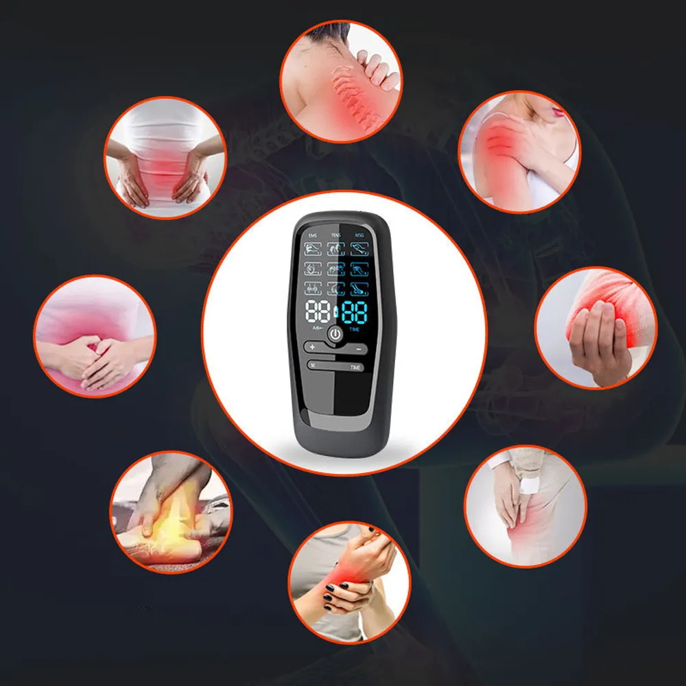 Estimulador muscular Tens 9 modos eléctrico EMS acupuntura masaje corporal terapia Digital máquina de adelgazamiento electroestimulador