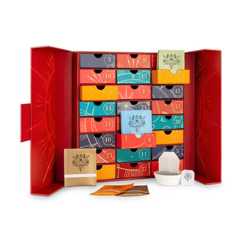 Custom advent calendar empty luxury cardboard paper beauty cosmetic packaging countdown christmas advent calendar gift box