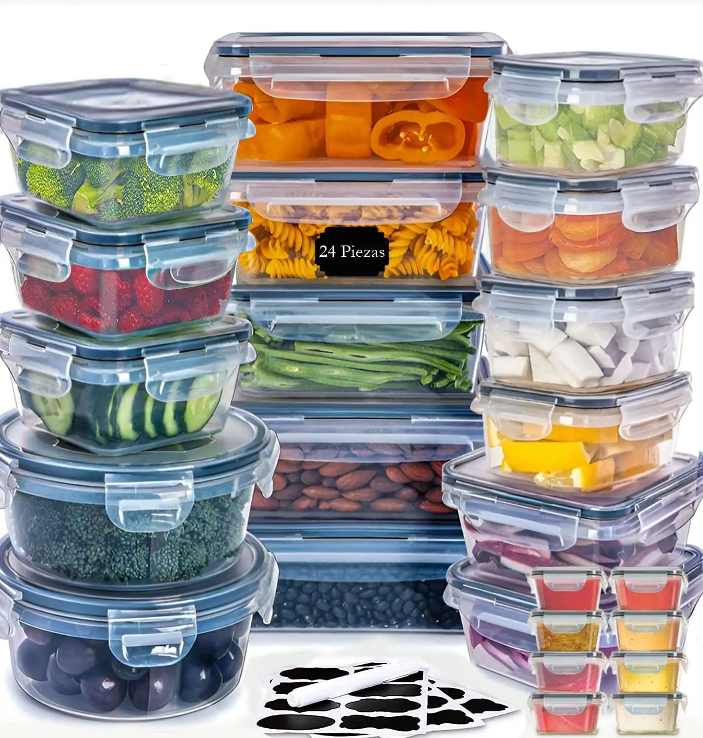 24 Pack Set Cozinha Microondas Refrigerador Plástico Com Tampas Fácil Snap Recipiente De Armazenamento De Alimentos