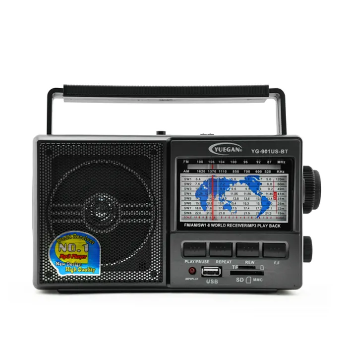 YG-901US-BT 901 Portable bt-radio fm y am Rechargeable Usb/Tf Lecteur Mp3 Am Fm Sw1-8 10 Bandes Solaire Po Radio