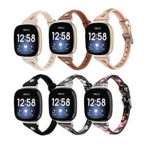 Fitbit Versa 3 Sense经典t形第一层牛皮超薄皮革表带带铆钉智能手镯更换表带 - Product Image 1
