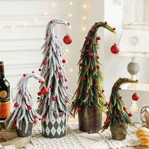 Yüksek kaliteli yapay çarpık boyun noel ağacı simülasyon Mini yeşil masaüstü süs kar kırmızı meyve Pot yeni yıl - Product Image 1