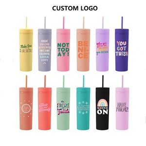 Özel sıska akrilik mat çift duvar 16oz plastik kapak ve saman ile kahve bardağı bardak - Product Image 2
