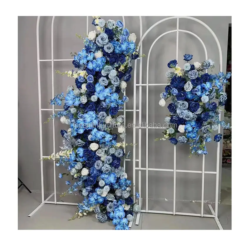 Venta al por mayor de flores artificiales de la boda Panel floral de seda azul Rosa flor telón de fondo decoración de la pared
