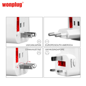 wonplug 5V 2.1A国际多通用插头适配器新加坡马来西亚旅行适配器插头转换器，带2个USB